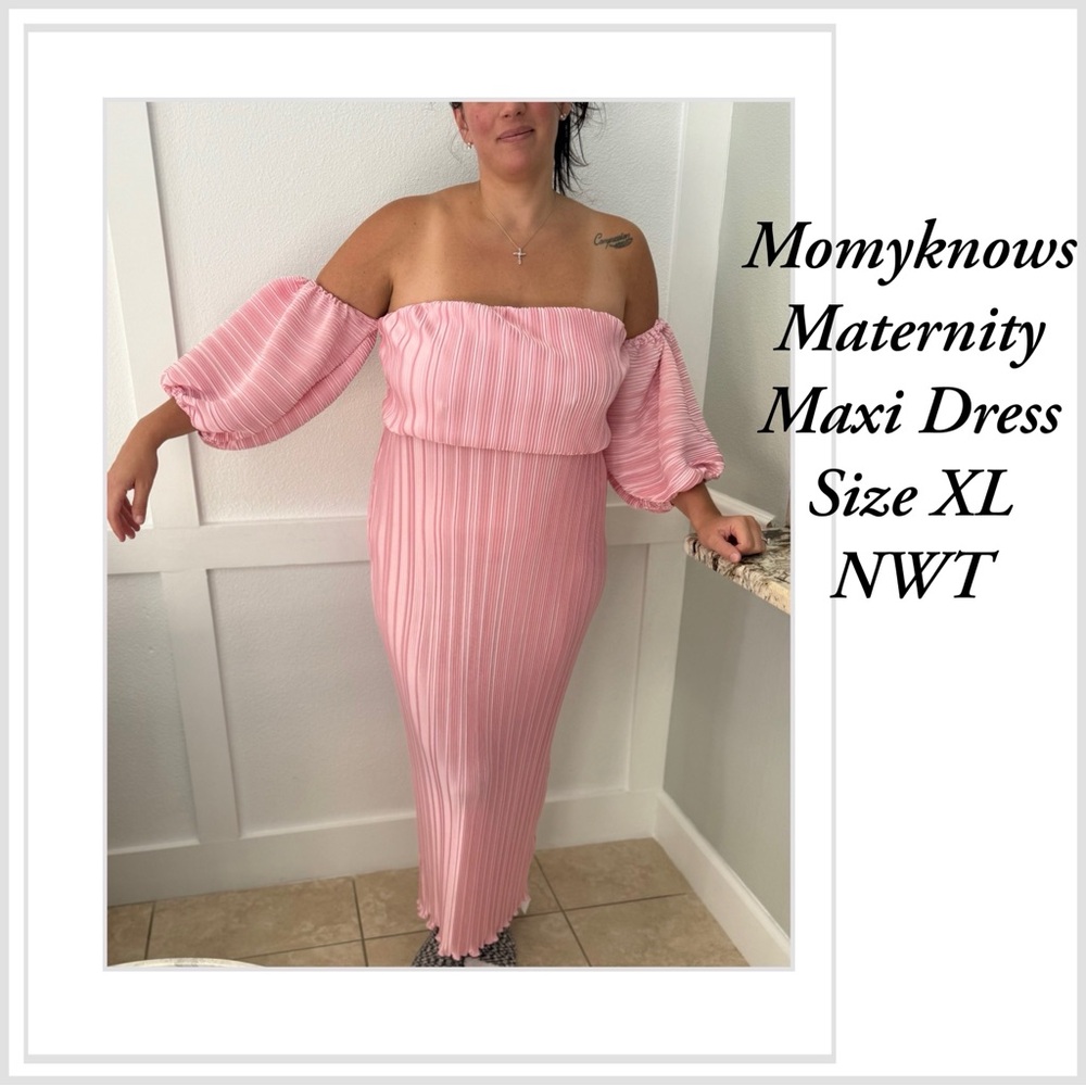 Momyknows size XL Pink maternity maxi dress baby photo shoot shower NWT